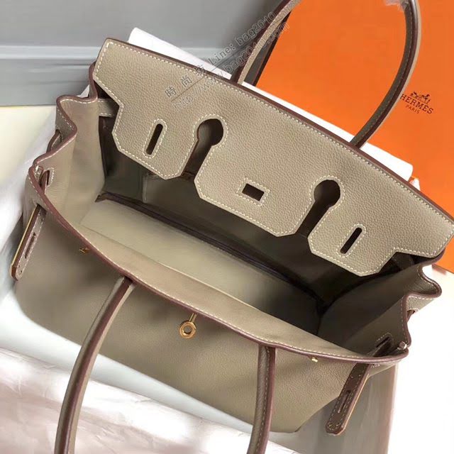 Hermes女包 愛馬仕Birkin Hermes鉑金包 togo小牛皮 淺灰 蠟線半手工縫製  am1715